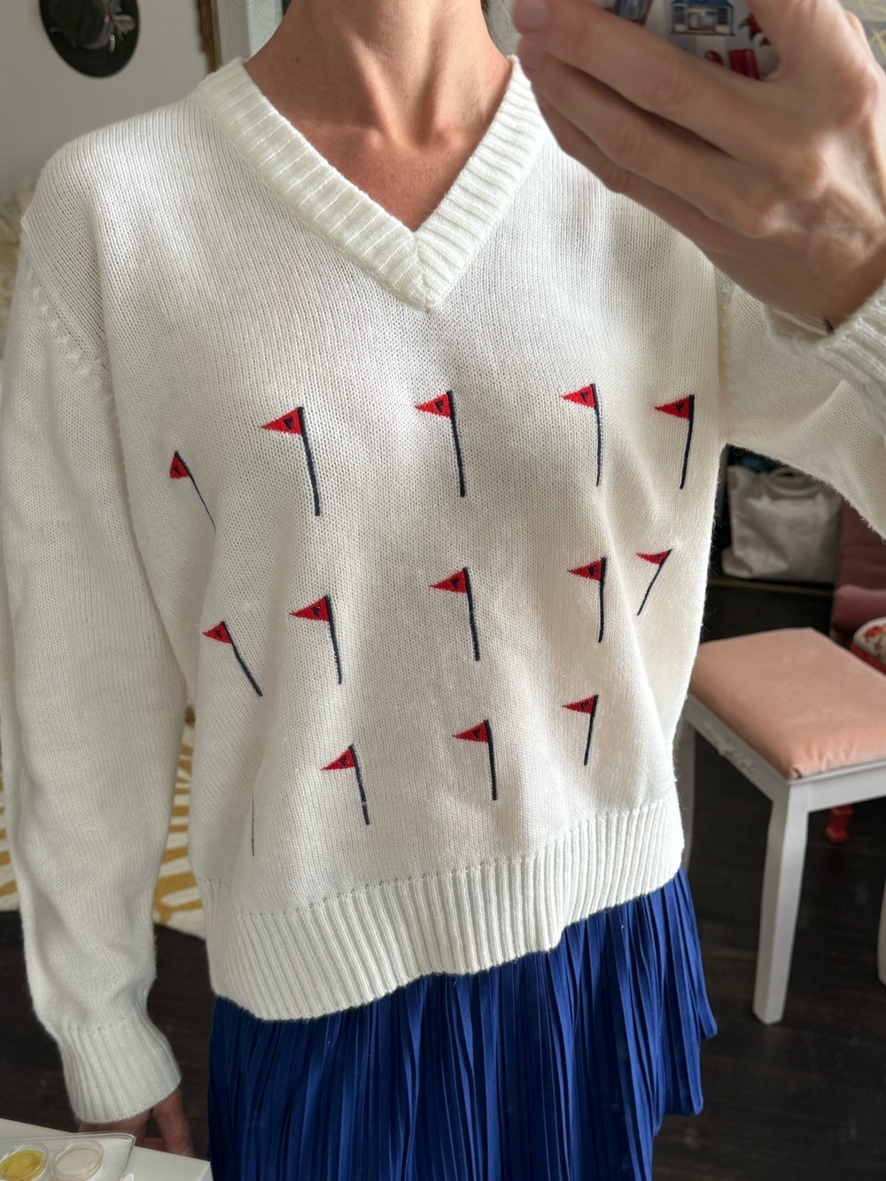 Vintage Golf Flag Sweater Country Club Prep V Neck Golfcore Fall Knit